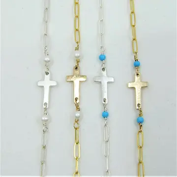 J. Mills Studio Tiny Cross Bracelet - Sterling Silver or 14k Gold Filled
